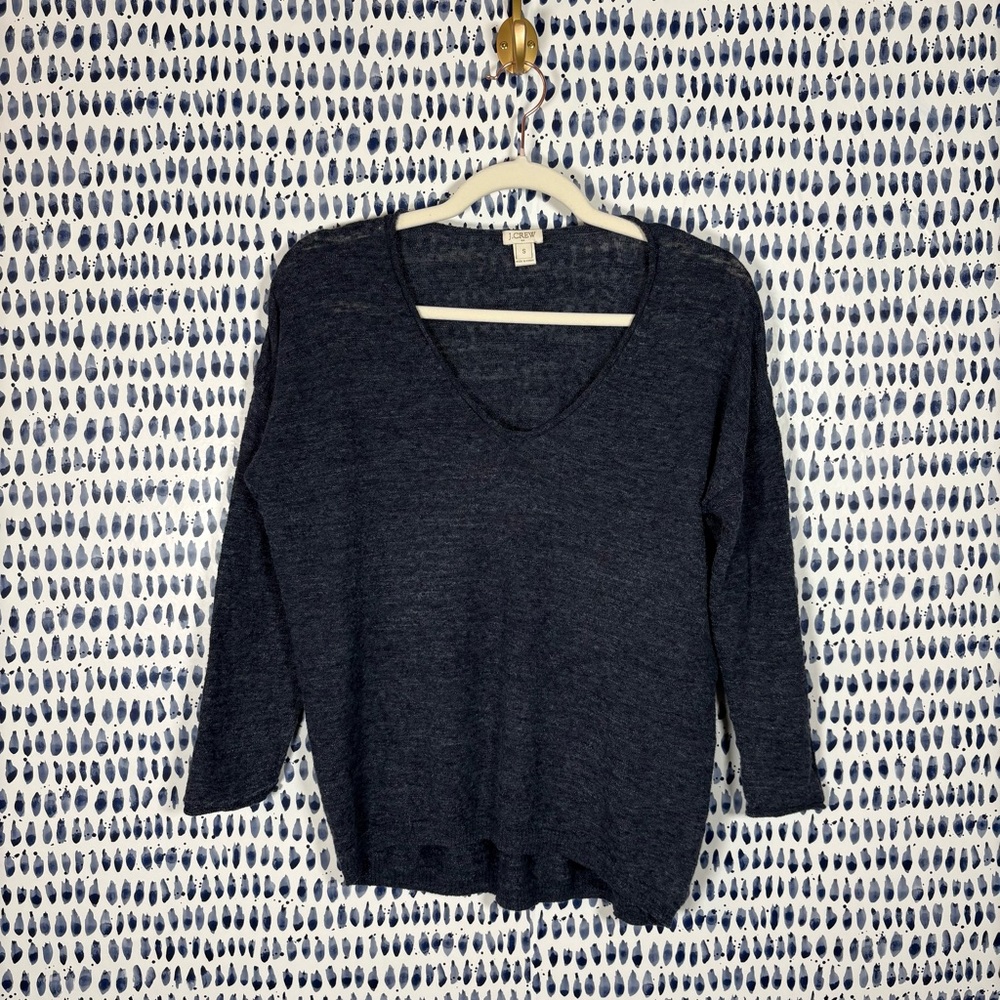 J. Crew Factory Airspun Boyfriend Sweater in Navy sz S linen blend #A5209 light
